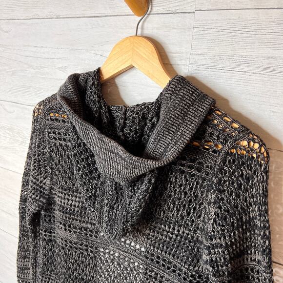 Roxy Sweater Womens Size Small Dark Gray Marled Open Knit Hoodie Cardigan - Picture 11 of 12